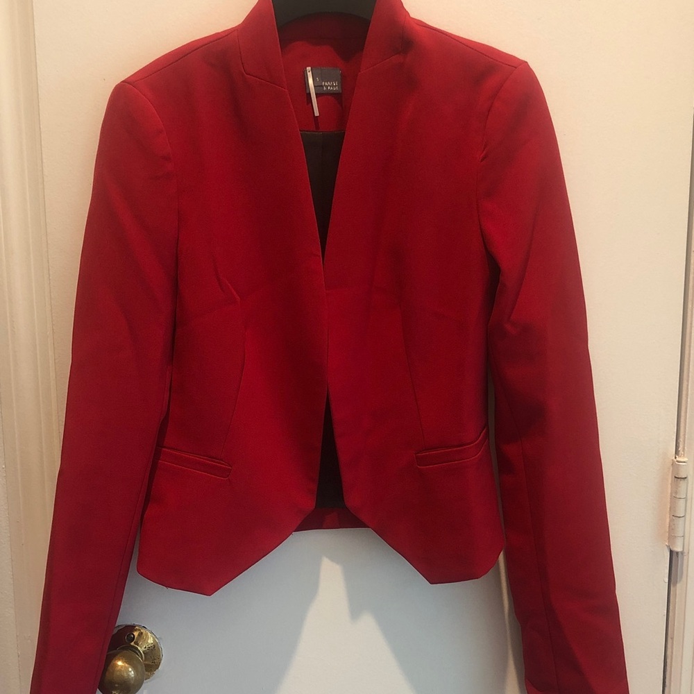 Tailored Red Open-Front Women's Blazer Jacket